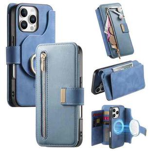 For iPhone 16 Pro Ring Zipper Wallet RFID Blocking MagSafe Leather Phone Case(Blue)