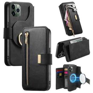 For iPhone 11 Pro Max Ring Zipper Wallet RFID Blocking MagSafe Leather Phone Case(Black)
