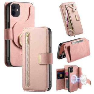 For iPhone 11 Ring Zipper Wallet RFID Blocking MagSafe Leather Phone Case(Pink)