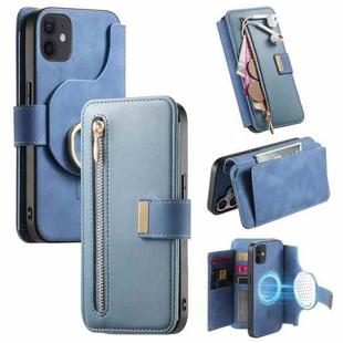 For iPhone 11 Ring Zipper Wallet RFID Blocking MagSafe Leather Phone Case(Blue)