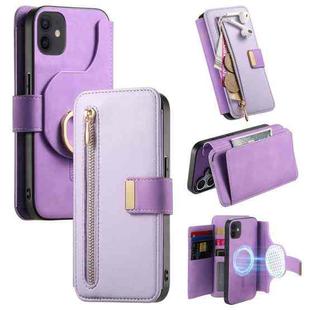 For iPhone 11 Ring Zipper Wallet RFID Blocking MagSafe Leather Phone Case(Purple)
