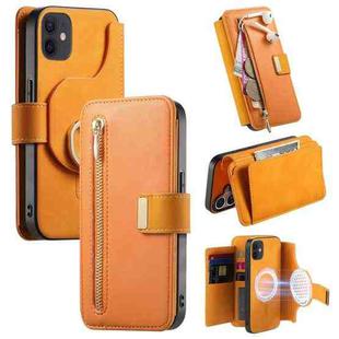 For iPhone 11 Ring Zipper Wallet RFID Blocking MagSafe Leather Phone Case(Orange)