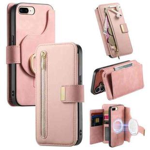 For iPhone 7 Plus / 8 Plus Ring Zipper Wallet RFID Blocking MagSafe Leather Phone Case(Pink)