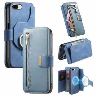 For iPhone 7 Plus / 8 Plus Ring Zipper Wallet RFID Blocking MagSafe Leather Phone Case(Blue)