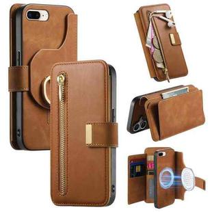 For iPhone 7 Plus / 8 Plus Ring Zipper Wallet RFID Blocking MagSafe Leather Phone Case(Brown)