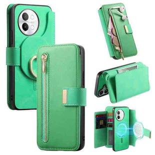 For vivo S18e 5G Ring Zipper Wallet RFID Blocking MagSafe Leather Phone Case(Green)