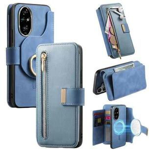 For Honor 200 Pro Ring Zipper Wallet RFID Blocking MagSafe Leather Phone Case(Blue)