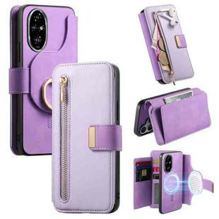 For Honor 200 Pro Ring Zipper Wallet RFID Blocking MagSafe Leather Phone Case(Purple)