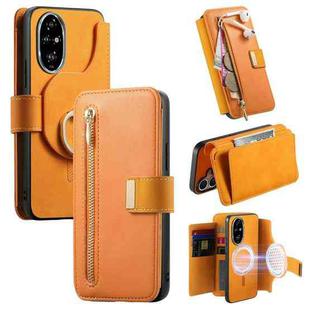 For Honor 200 Pro Ring Zipper Wallet RFID Blocking MagSafe Leather Phone Case(Orange)