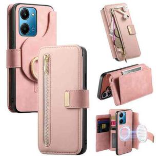 For Honor Play7T 5G Ring Zipper Wallet RFID Blocking MagSafe Leather Phone Case(Pink)