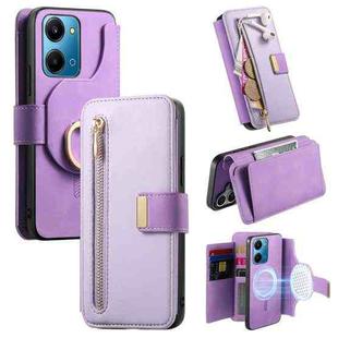 For Honor Play7T 5G Ring Zipper Wallet RFID Blocking MagSafe Leather Phone Case(Purple)