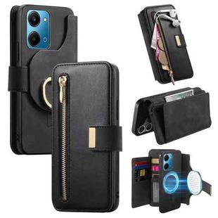 For Honor Play7T 5G Ring Zipper Wallet RFID Blocking MagSafe Leather Phone Case(Black)