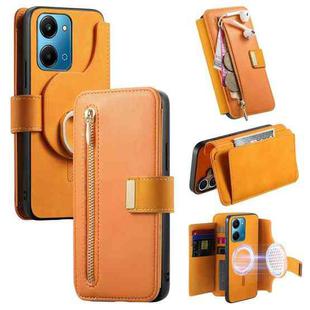 For Honor Play7T 5G Ring Zipper Wallet RFID Blocking MagSafe Leather Phone Case(Orange)