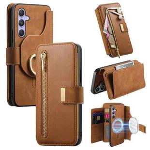 For Samsung Galaxy A54 5G Ring Zipper Wallet RFID Blocking MagSafe Leather Phone Case(Brown)