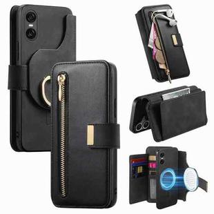 For Sony Xperia 5 V Ring Zipper Wallet RFID Blocking MagSafe Leather Phone Case(Black)