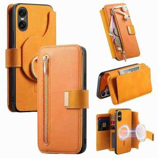 For Sony Xperia 5 V Ring Zipper Wallet RFID Blocking MagSafe Leather Phone Case(Orange)
