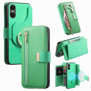 For Sony Xperia 5 V Ring Zipper Wallet RFID Blocking MagSafe Leather Phone Case(Green)