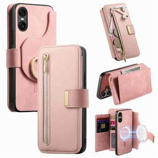 For Sony Xperia 10 VI Ring Zipper Wallet RFID Blocking MagSafe Leather Phone Case(Pink)