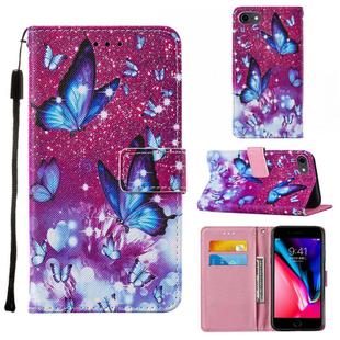 For iPhone SE 2022 / SE 2020 / 8 / 7 / 6 Cross Texture Painting Pattern Horizontal Flip Leather Case with Holder & Card Slots & Wallet & Lanyard(Purple Butterfly)