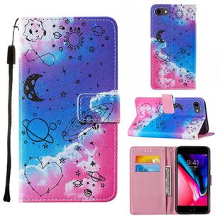 For iPhone SE 2022 / SE 2020 / 8 / 7 / 6 Cross Texture Painting Pattern Horizontal Flip Leather Case with Holder & Card Slots & Wallet & Lanyard(Love Universe)