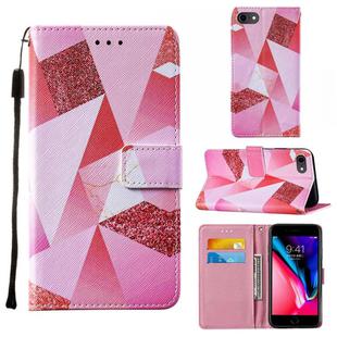 For iPhone SE 2022 / SE 2020 / 8 / 7 / 6 Cross Texture Painting Pattern Horizontal Flip Leather Case with Holder & Card Slots & Wallet & Lanyard(Pink Diamond)