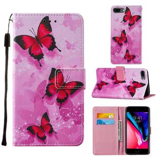 For iPhone 8 Plus / 7 Plus / 6 Plus / 6s Plus Cross Texture Painting Pattern Horizontal Flip Leather Case with Holder & Card Slots & Wallet & Lanyard(Pink Butterfly)
