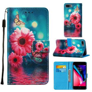For iPhone 8 Plus / 7 Plus / 6 Plus / 6s Plus Cross Texture Painting Pattern Horizontal Flip Leather Case with Holder & Card Slots & Wallet & Lanyard(Chrysanthemum)