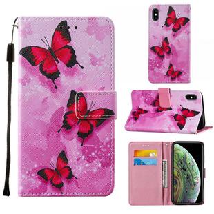 For iPhone X / XS Cross Texture Painting Pattern Horizontal Flip Leather Case with Holder & Card Slots & Wallet & Lanyard(Pink Butterfly)