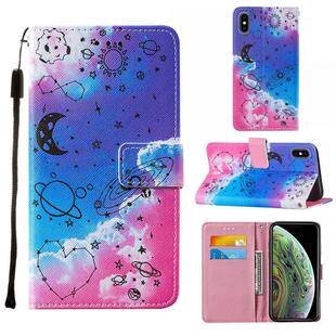 For iPhone X / XS Cross Texture Painting Pattern Horizontal Flip Leather Case with Holder & Card Slots & Wallet & Lanyard(Love Universe)