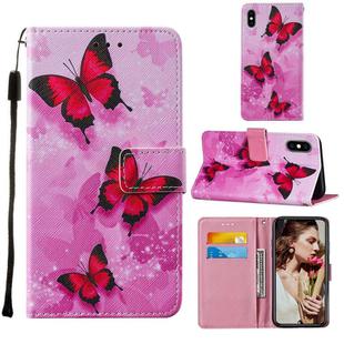 For iPhone XS Max Cross Texture Painting Pattern Horizontal Flip Leather Case with Holder & Card Slots & Wallet & Lanyard(Pink Butterfly)