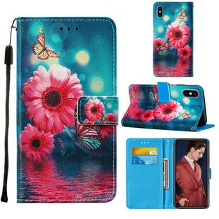 For iPhone XS Max Cross Texture Painting Pattern Horizontal Flip Leather Case with Holder & Card Slots & Wallet & Lanyard(Chrysanthemum)