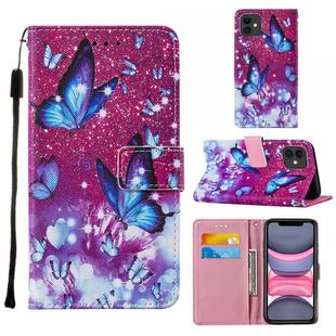 For iPhone 11 Cross Texture Painting Pattern Horizontal Flip Leather Case with Holder & Card Slots & Wallet & Lanyard(Purple Butterfly)