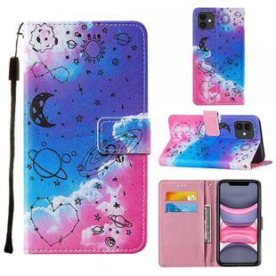 For iPhone 11 Cross Texture Painting Pattern Horizontal Flip Leather Case with Holder & Card Slots & Wallet & Lanyard(Love Universe)