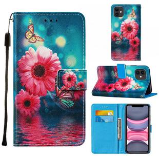 For iPhone 11 Cross Texture Painting Pattern Horizontal Flip Leather Case with Holder & Card Slots & Wallet & Lanyard(Chrysanthemum)