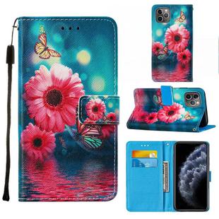 For iPhone 11 Pro Cross Texture Painting Pattern Horizontal Flip Leather Case with Holder & Card Slots & Wallet & Lanyard(Chrysanthemum)
