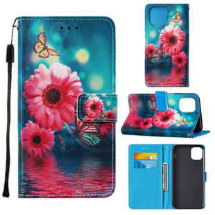 For iPhone 12 Pro Max Cross Texture Painting Pattern Horizontal Flip Leather Case with Holder & Card Slots & Wallet & Lanyard(Chrysanthemum)