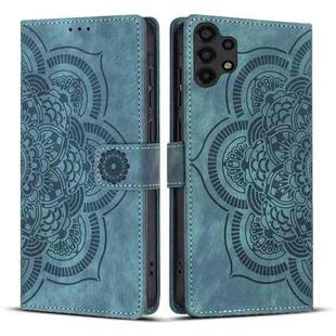 For Samsung Galaxy A13 Mandala Embossed Retro Frosted Leather Phone Case(Blue)