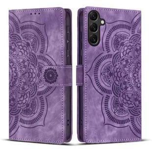 For Samsung Galaxy S25 5G Mandala Embossed Retro Frosted Leather Phone Case(Purple)