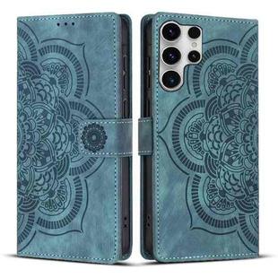 For Samsung Galaxy S25 Ultra 5G Mandala Embossed Retro Frosted Leather Phone Case(Blue)
