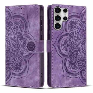 For Samsung Galaxy S25 Ultra 5G Mandala Embossed Retro Frosted Leather Phone Case(Purple)