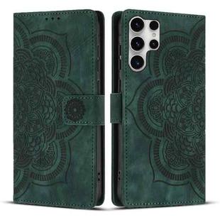 For Samsung Galaxy S25 Ultra 5G Mandala Embossed Retro Frosted Leather Phone Case(Green)