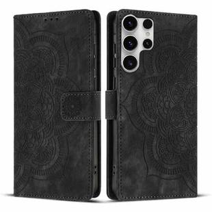 For Samsung Galaxy S25 Ultra 5G Mandala Embossed Retro Frosted Leather Phone Case(Black)