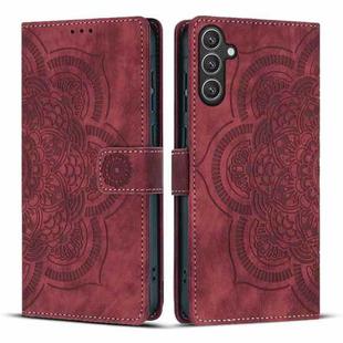 For Samsung Galaxy S24 FE 5G Mandala Embossed Retro Frosted Leather Phone Case(Red)