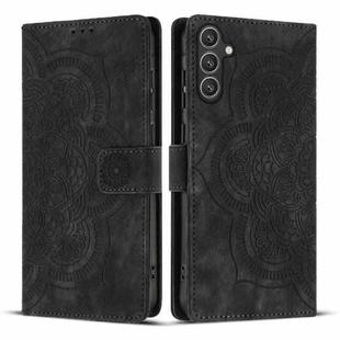For Samsung Galaxy S24 FE 5G Mandala Embossed Retro Frosted Leather Phone Case(Black)