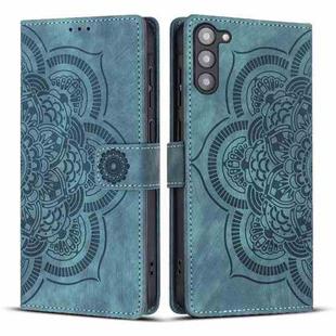 For Samsung Galaxy S23+ 5G Mandala Embossed Retro Frosted Leather Phone Case(Blue)