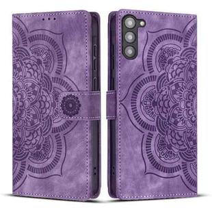 For Samsung Galaxy S23+ 5G Mandala Embossed Retro Frosted Leather Phone Case(Purple)