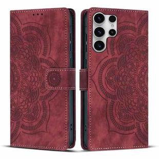 For Samsung Galaxy S23 Ultra 5G Mandala Embossed Retro Frosted Leather Phone Case(Red)