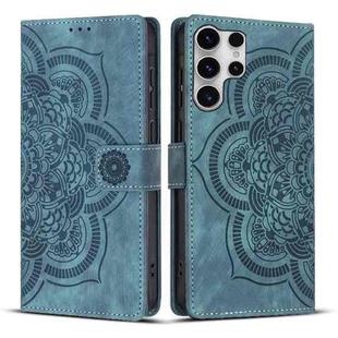 For Samsung Galaxy S23 Ultra 5G Mandala Embossed Retro Frosted Leather Phone Case(Blue)