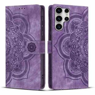 For Samsung Galaxy S23 Ultra 5G Mandala Embossed Retro Frosted Leather Phone Case(Purple)