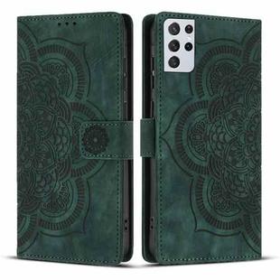 For Samsung Galaxy S21 Ultra 5G Mandala Embossed Retro Frosted Leather Phone Case(Green)